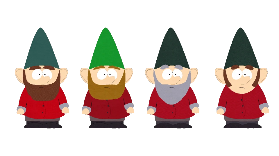 Four underpants gnomes standing side by side